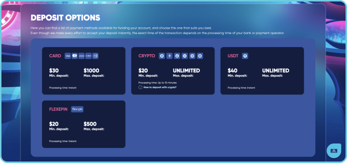 Deposit Options at Las Atlantis Casino