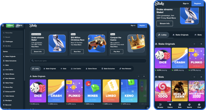 Slots selection at Stake Casino