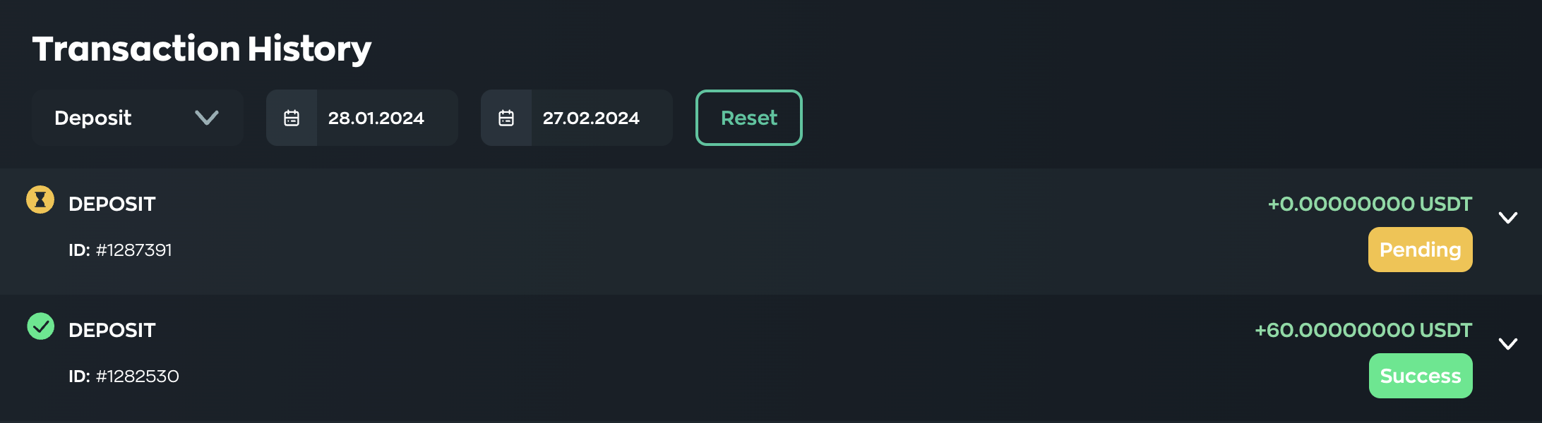 The proof of deposit at Vave casino