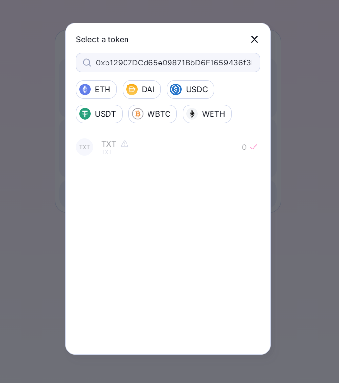 The adding process of TXT to Uniswap